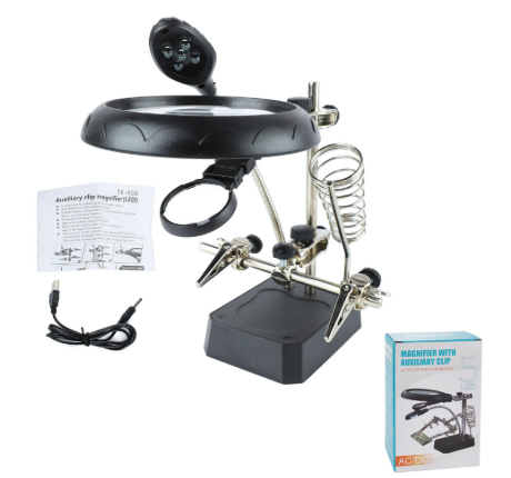 Loupe 3ème Main TE-800 avec Pince Auxiliaire & 5 LEDs – Support Soudure et Bricolage