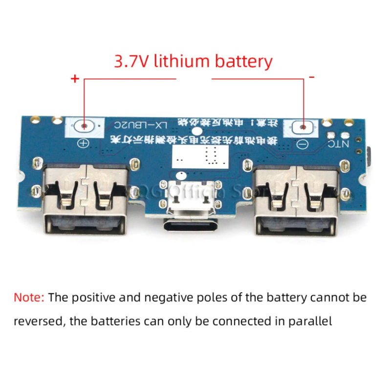 Module de charge Li‑ion 18650 Dual‑USB Type-C